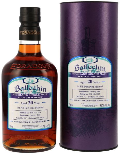 Ballechin 20 Jahre 2004/2024 1st Fill Port Cask #347 54,7% vol.